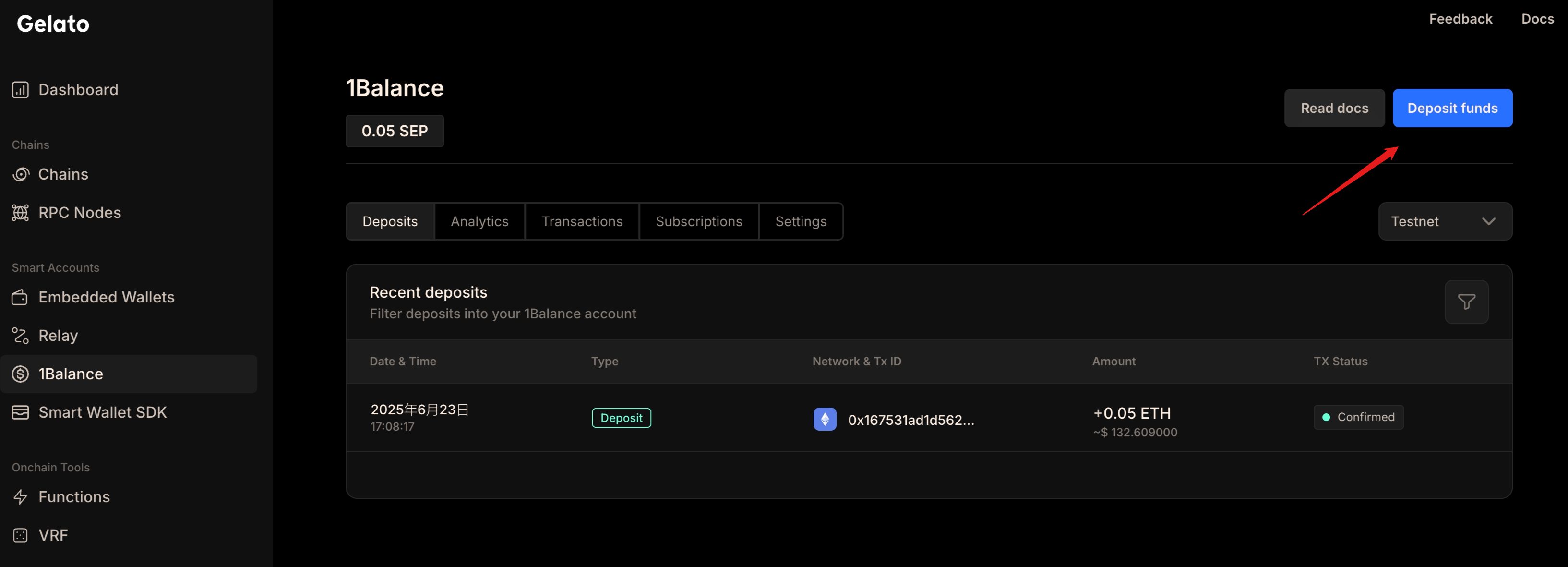 Deposit Funds into 1Balance